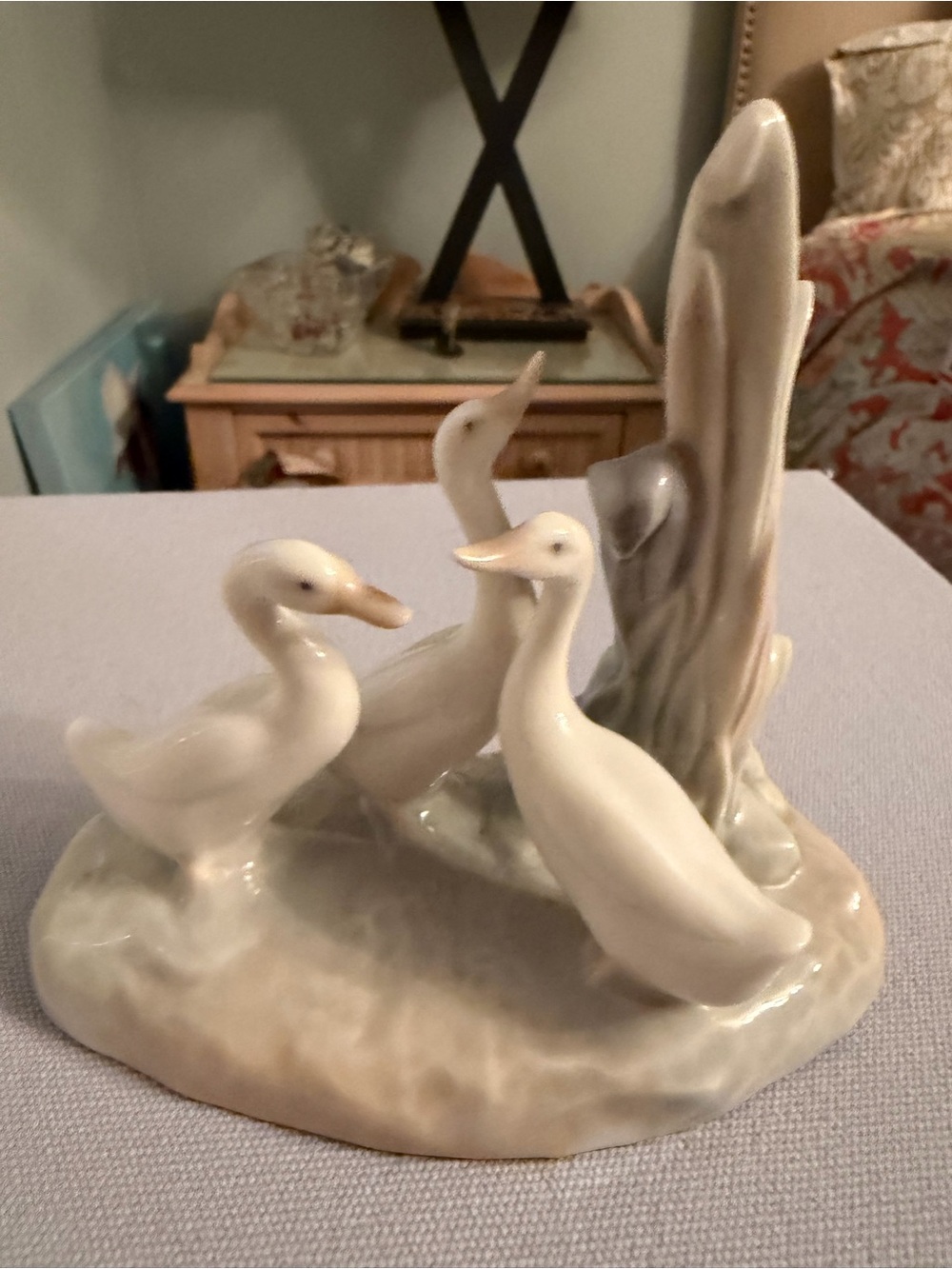 White Porcelain Duck Figurine Trio Home Art Sculpture Nao